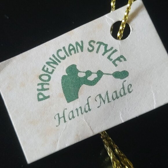 Handblown Phoenician Style Vase, Phonecician Bud Vase Brown and Blue 5.375" - Picture 7 of 8